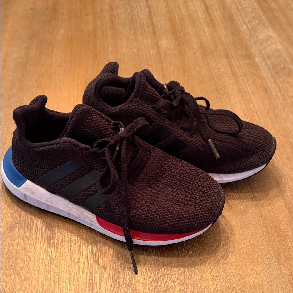Adidas Kids Black Sneakers with Blue and Red Highlights